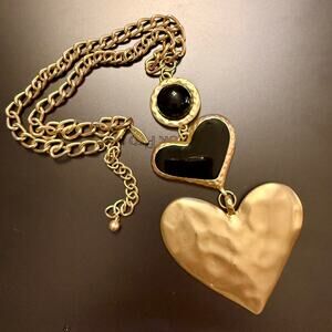 Natasha Chunky Gold Tone Floating Heart Statement Necklace